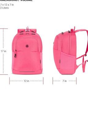 SwissGear Orientation Laptop Backpack, Pink, 17"x12"x7